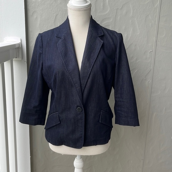 Cold Water Creek Dark Denim 1 Button Blazer 10P - Picture 1 of 13